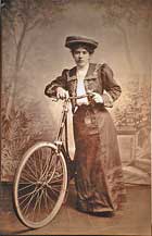 Lady with special leather backed purse for cycling and horse-back riding